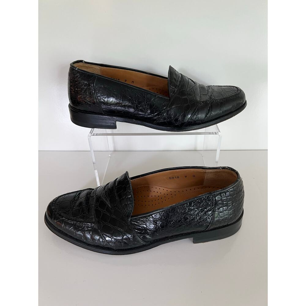 Magnanni Men's Vicente Crocodile Leather Penny Loafers Black Size 9 JL